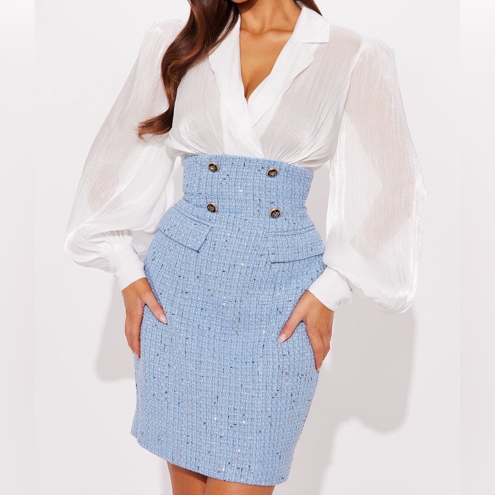 Fashion Nova Tweed Midi Dress Blue